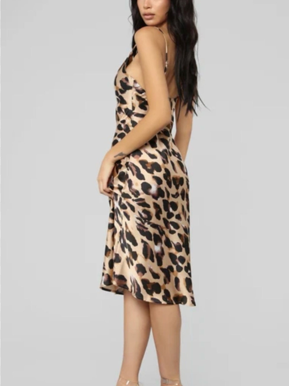 Ralph Lauren Leopard-Print Satin Midi Slip Dress in Tan and Black